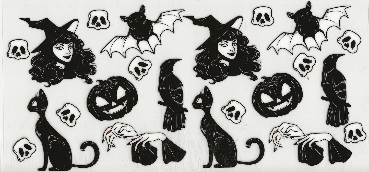 Halloween - (4) Witch, cat, pumpkin, and bat