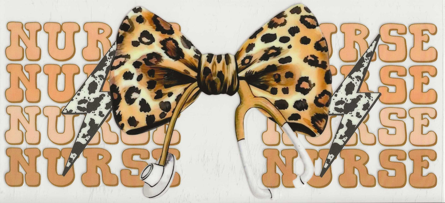Occupation 46 - Nurse, Nurse, Nurse (tan color) Cheetah print bow (34)