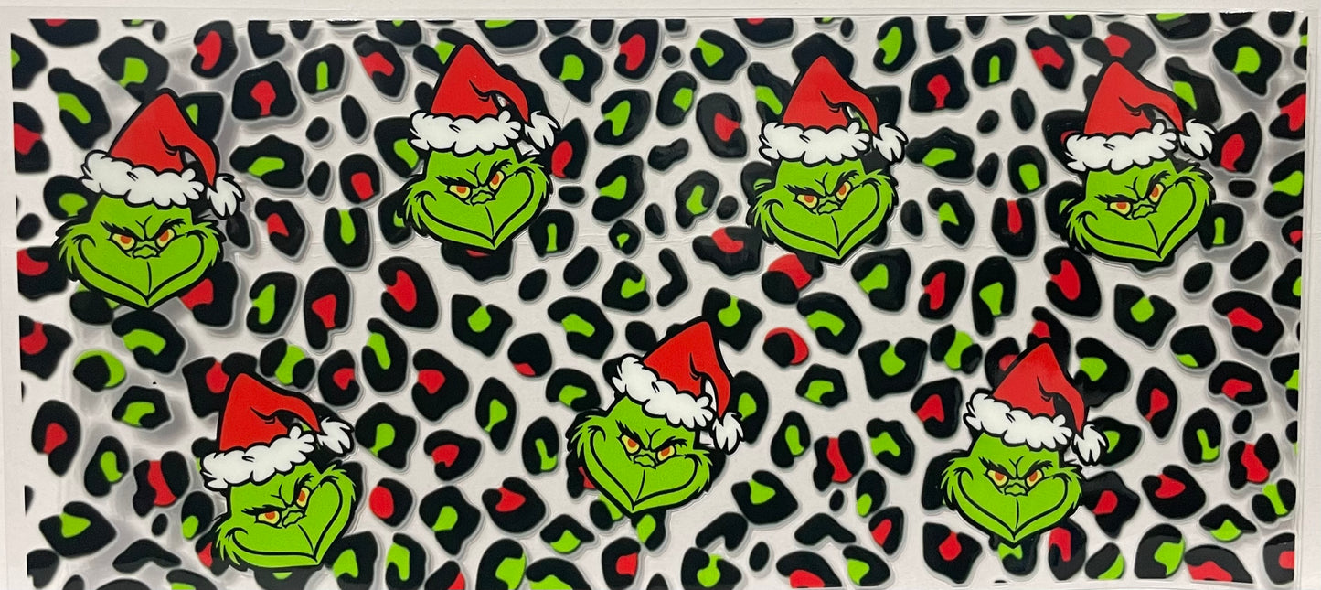 C54 - Grinch Face with Red/Green Cheetah Print