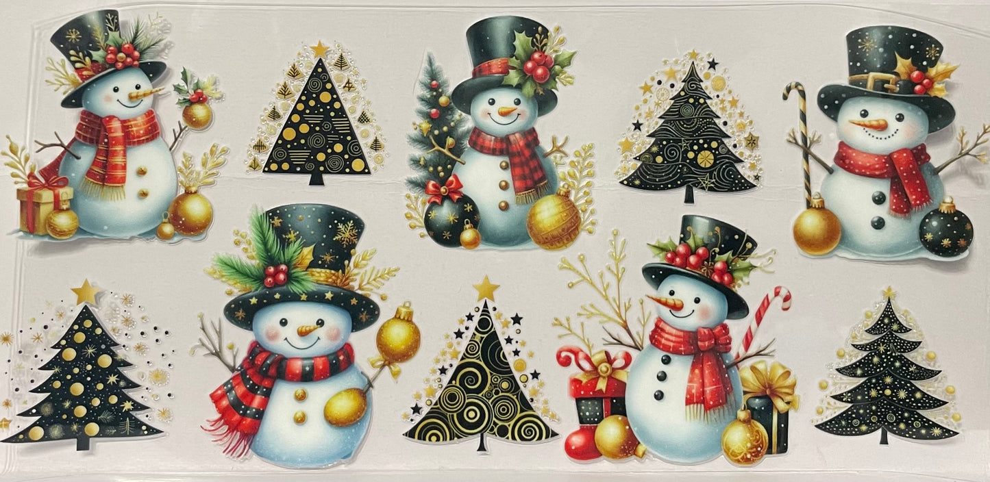 C69 - Black/Gold Snowman and Christmas Trees
