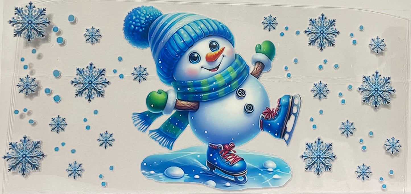 C77 - Snowman with Ice Skates and Blue Snowflakes