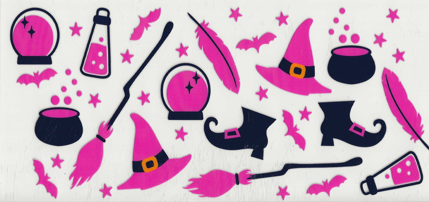 Halloween - (1) Pink Witch hat, broom, black boots