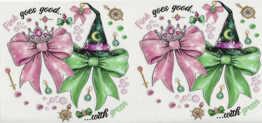 Wicked 05 - Pink Bow with crown and Green Bow with witch hat