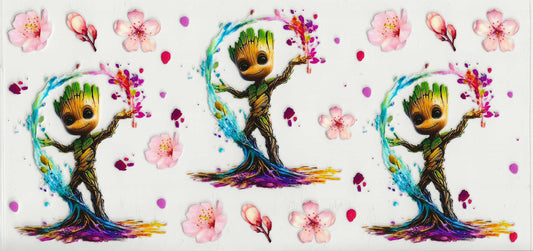 Groot 01 - Groot with pink flowers on top of wrap