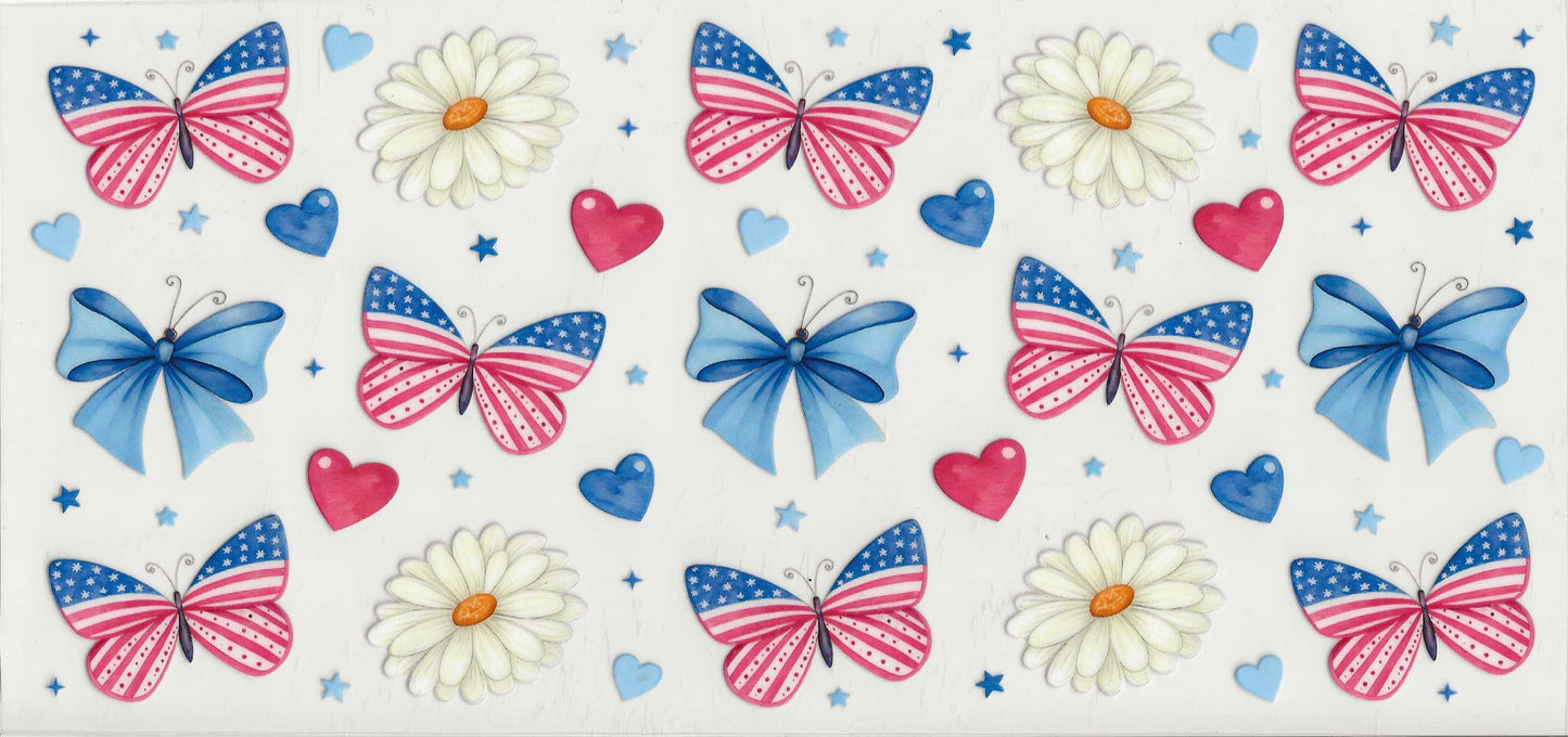 Patriotic 17 - American flag butterflies, white flowers
