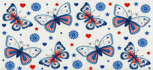 Patriotic 20 - Patriotic butterflies and blue/white flowers