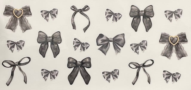 Black bows, 2 bows with heart pearls - 072