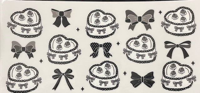 Black bows with black/white heart cake - 069