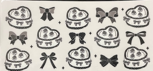 Black bows with black/white heart cake - 069