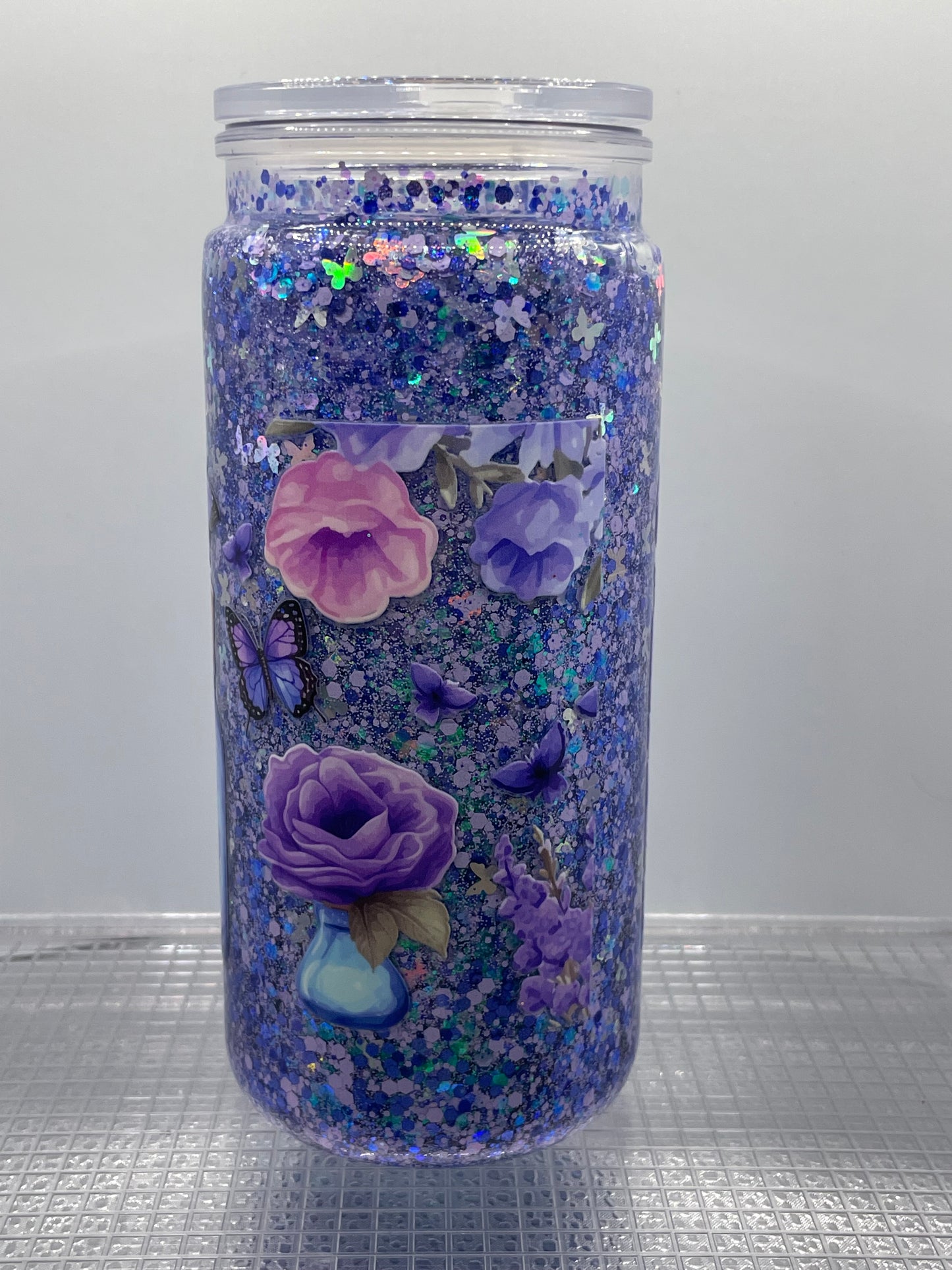 Purple Flower and Butterfly 20oz Acrylic Tumbler