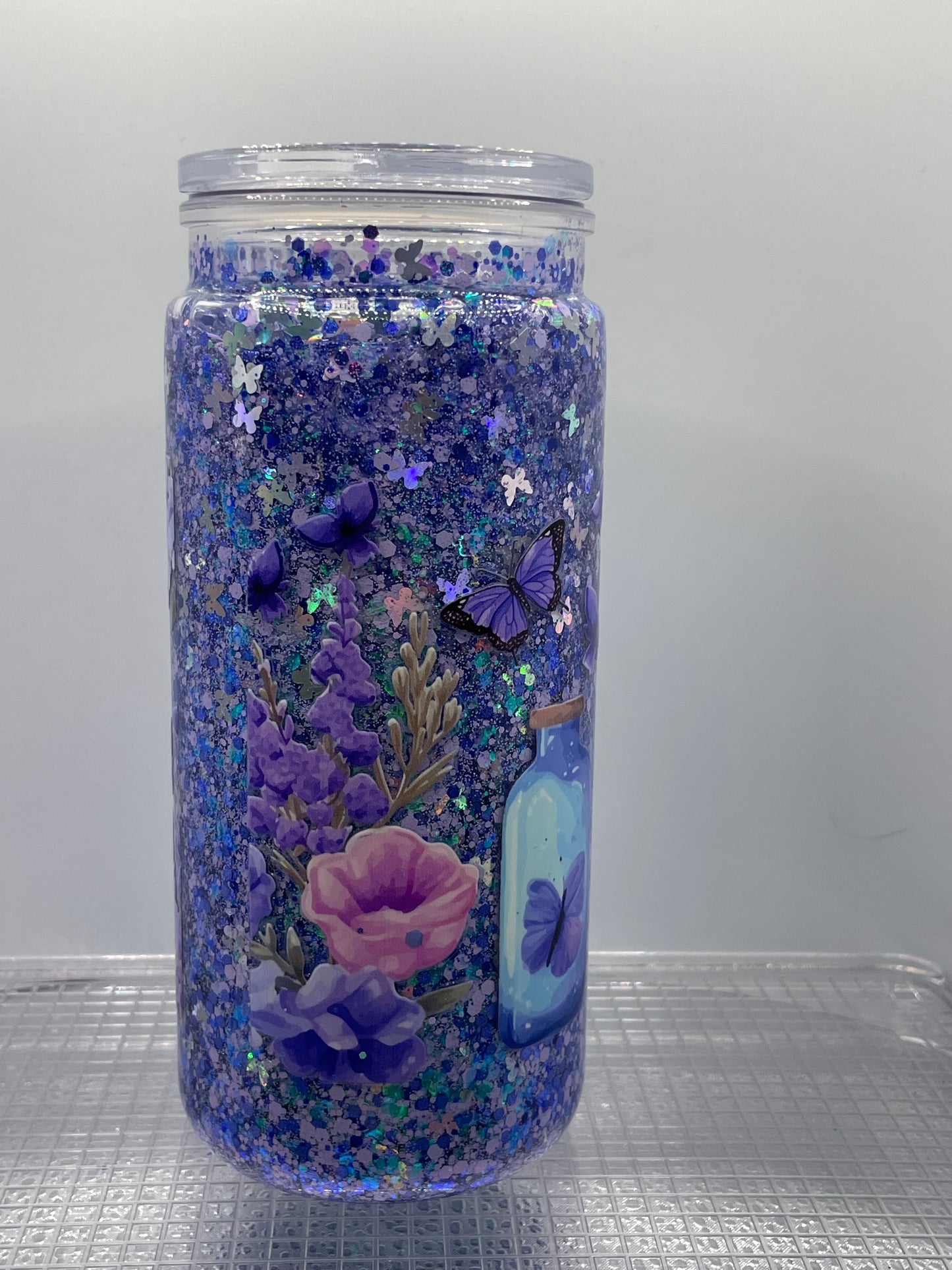 Purple Flower and Butterfly 20oz Acrylic Tumbler