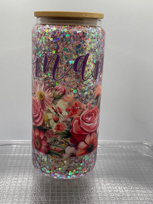 Mama Peach Floral 20oz Glass Tumbler