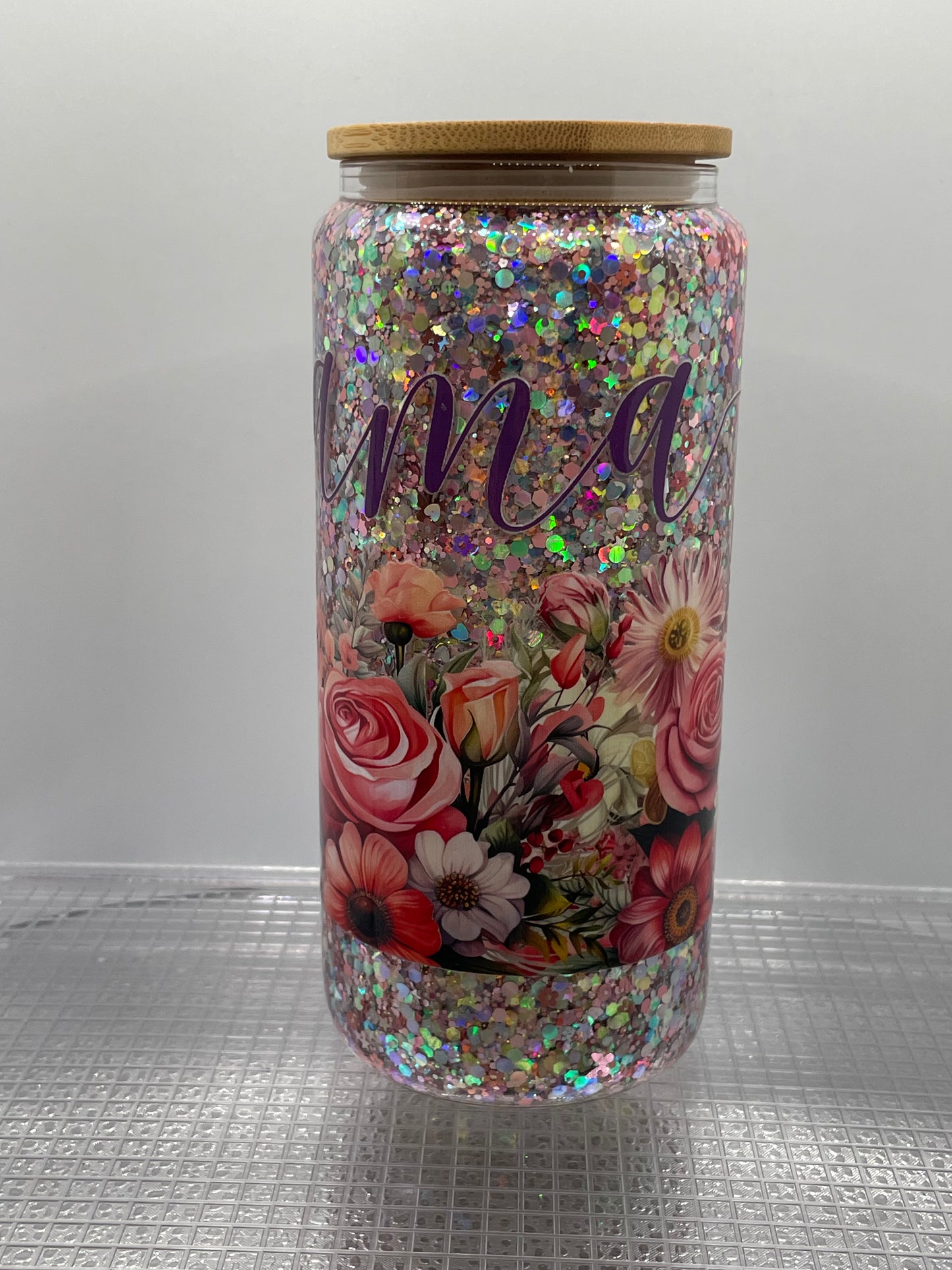 Mama Peach Floral 20oz Glass Tumbler
