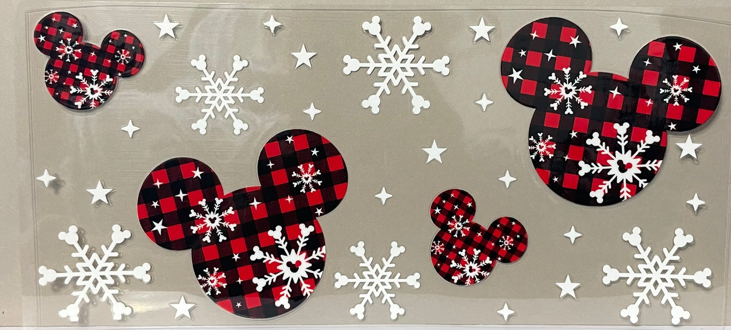 C20 - Red/Black Plaid Mickey Face with White Snowflakes