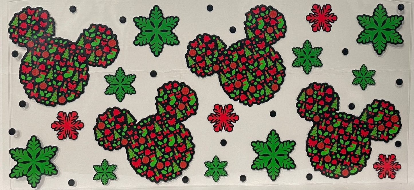 C7 - Red and Green Mickey Faces with Christmas trees and Stockings