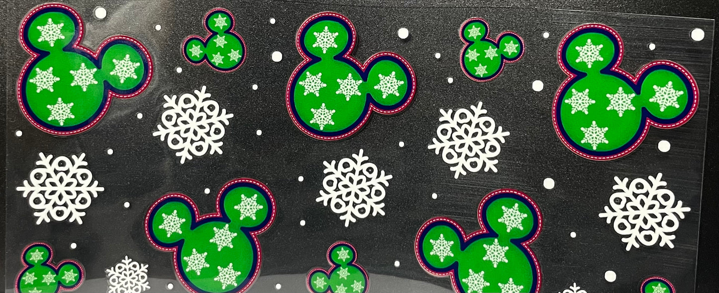 C16 - Green Mickey Face outlined in Blue/Violet with White Snowflakes