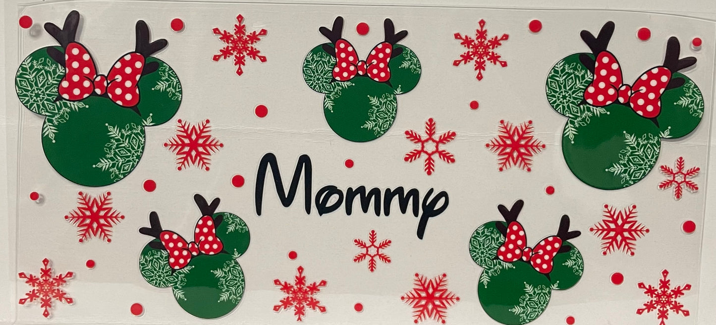 C18 - Minnie Mouse Face Green with Red Snowflakes (Mommy)