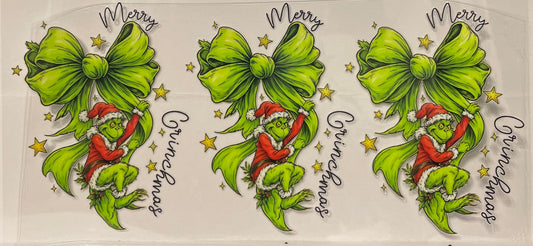 C38 - Grinch swinging from Lime Green Bow